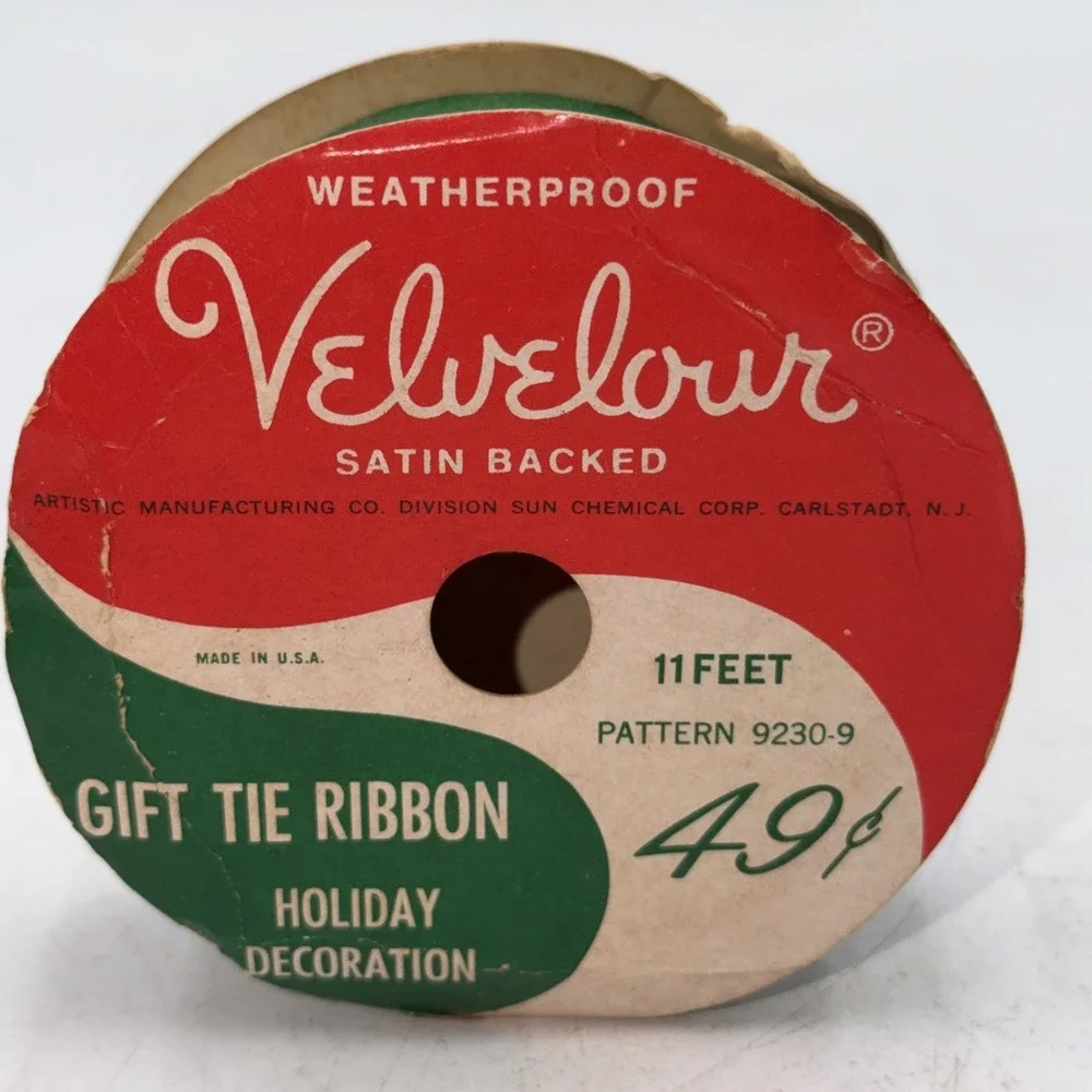 Vintage Velour Velvet Wreath Bow Ribbon Red USA Satin Backed 11 Ft. Prop Display